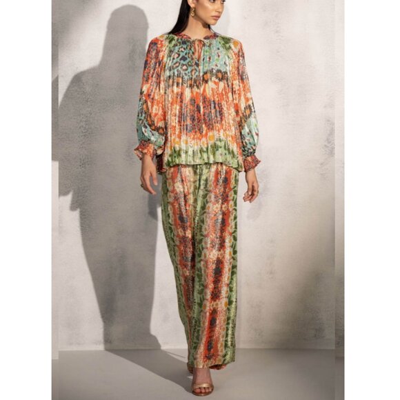 Ranna Gill Tops - Ranna Gill Women's Orange & Green Shimmer Alani Top & Bottom Set Size Small